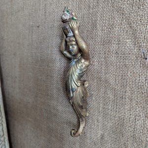 Antique Gilt Metal Figure Mount Victorian Classical Female Ornament Furniture Or Clock Mount 22cm