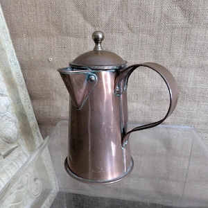 Vintage Copper Coffee Pot Hinged Lid Rustic Metal Jug Small Copper Kettle 20cm