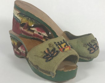 1940's | Japanese Wedges | hand carved and painted wooden wedge | sandals