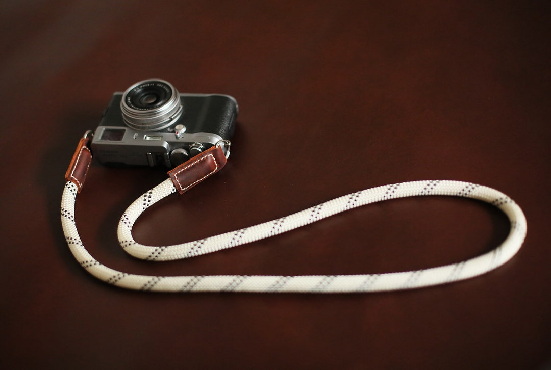 Camera Neck Rope Strap Camera Neck Shoulder Strap Handmade White Climbing Rope Brown Leather ...