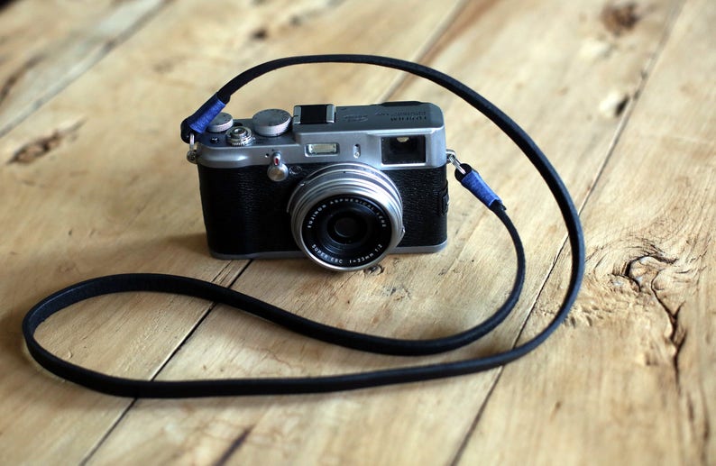 Windmup Blue top 8mm thicken black leather handmade Camera neck shoulder strap more color