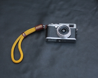 Gold soft climbing rope 10mm handmade camera wrist strap tan leather | Windmup