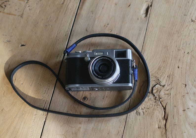 Windmup Blue top 8mm thicken black leather handmade Camera neck shoulder strap more color