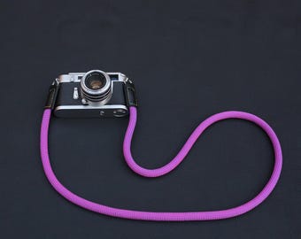 Handmade Purple Climbing Rope Camera Strap: 11mm Leather Neck Shoulder Strap Multi-Color Stitch Edition