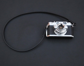 Handmade Black Leather Camera Neck Strap: 8mm Thick