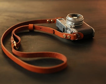 Handmade brown leather best camera neck shoulder strap adjustable | windmup