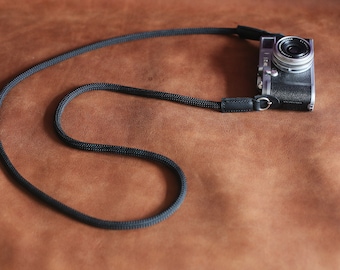 Windmup Black Climbing Rope Camera Strap: Handmade Leather Neck Shoulder Strap