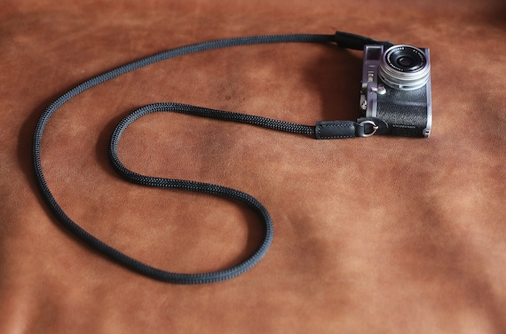 Windmup Black Climbing Rope Camera Strap: Handmade Leather Neck Shoulder Strap