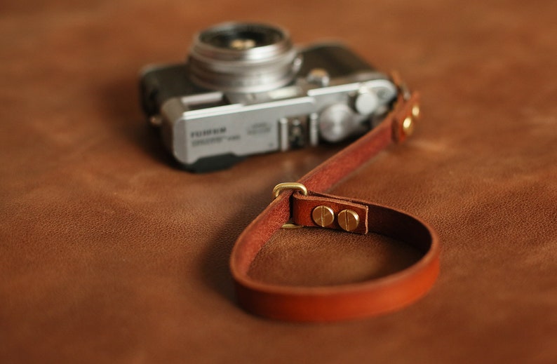 Thickened brown leather 12mm Handmade camera wrist strap band windmup