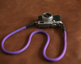 Windmup COOL Blue purple Climbing rope 10mm Black leather handmade Camera neck shoulder strap