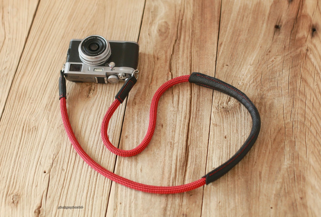 Shoulder Pad Ropes Shoulder Pad Black Leather Red Climbing Rope 10mm Handmade Camera Neck ...