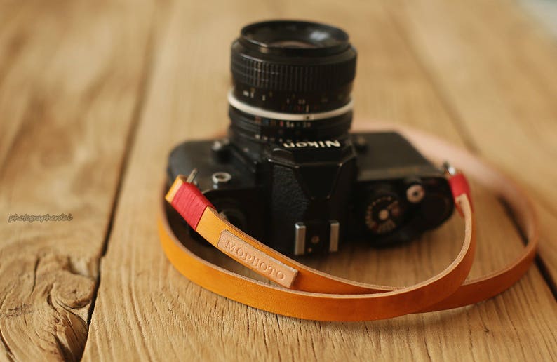 Hand dyeing Retro Yellow brown 12mm handmade leather camera neck shoulder strap Windmup