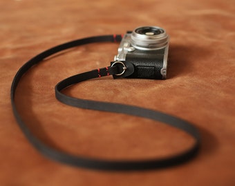 11mm black leather handmade camera neck shoulder strap | windmup