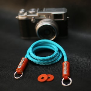 Corde d'escalade souple bleu canard 6 mm en cuir marron fait main bandoulière personnalisable