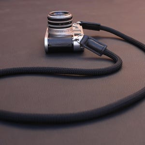 Handmade Black Climbing Rope Camera Strap, Full-Grain Leather Ends