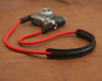 8mm red climbing rope handmade camera strap black shoulder pad soft | windmup