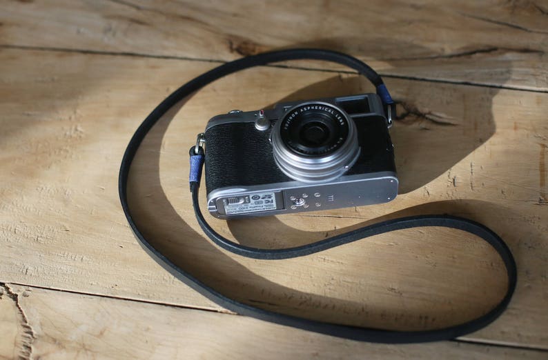 Windmup Blue top 8mm thicken black leather handmade Camera neck shoulder strap more color