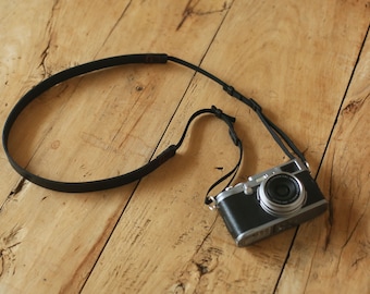 20mm black leather handmade camera neck shoulder strap adjustable | windmup