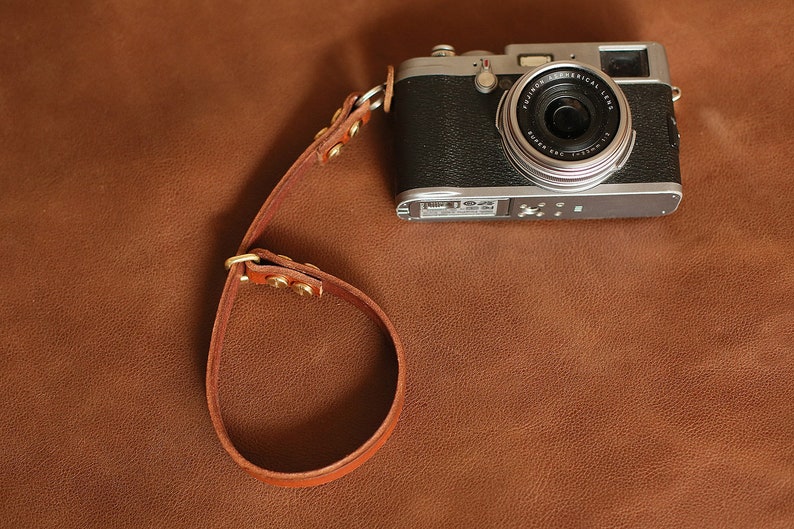 Thickened brown leather 12mm Handmade camera wrist strap band windmup