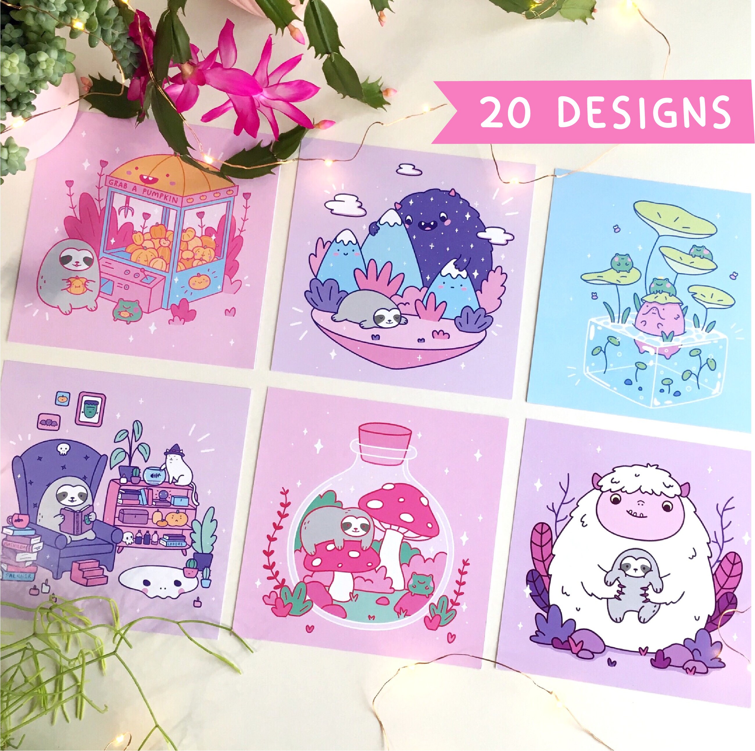 Mini art prints sloth kawaii cute cute prints square Etsy