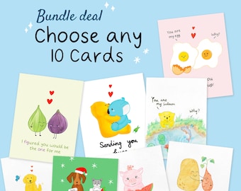 Choose Any 10 Cards, Value Pack Bundle, Mix & Match, Cute Greeting Cards