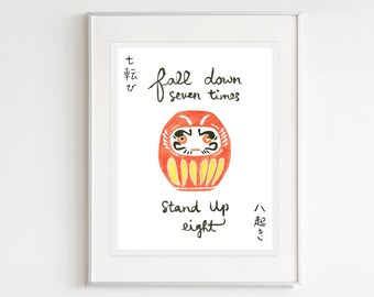 Japanese Daruma Doll Art Print, Encouragement Motivational Art Print, 8x10 Print, Wall Decor
