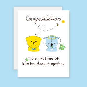 Herzlichen Glückwunsch Hochzeitskarte Niedliche Hochzeits-Wortspiel-Karte für ein Leben voller Koalitätstage Zusammen Koala- und Bären-Hochzeitskarte