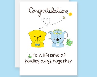 Personalised Wedding Card, Mr & Mrs Card, Cute Koala Wedding Card, Bride to Be Card