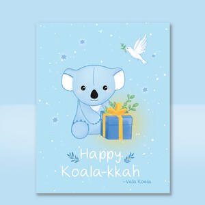 Carte de Hanoucca joyeux koalakkah, carte de Hanoucca joyeux koala mignon, carte de Hanoucca