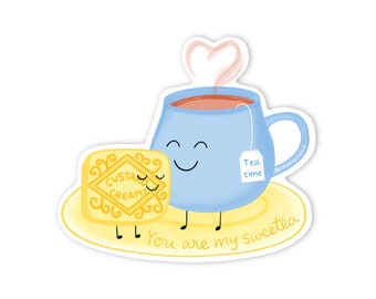 Tea and Biscuit Sticker, Waterproof Cute Tea Sticker, Cute Tea and Cookie Vinyl Sticker, You are My Sweetea