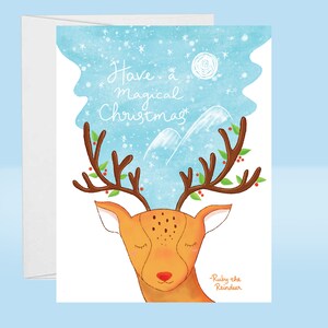 Reindeer Christmas Card, Cute Christmas Card, Magical Christmas Card