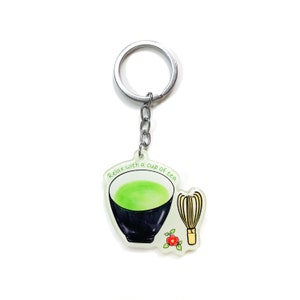 Green Tea Bowl Keychain Tea Lover Gift Japanese Matcha Bowl Kawaii Cute Chado Acrylic Double Sided Epoxy Charm Relax With a Cup of Tea
