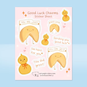 Fortune Cookie and Gourd Sticker Sheet, Good luck Stickers, Cute Motivational Stickers, Cute Water Bottle and Laptop Stickers