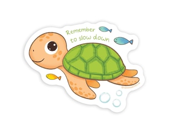 Sticker zeeschildpad, zelfzorg, vergeet niet te vertragen sticker Hawaiischildpad