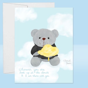 Dondequiera que estés, estoy ahí contigo, tarjeta de condolencia, tarjeta de simpatía, tarjeta de aliento y apoyo, linda tarjeta de oso nube