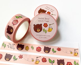 Cute Bear Washi Tape, Sweet as Honey Washi Tape, Kawaii Stationery