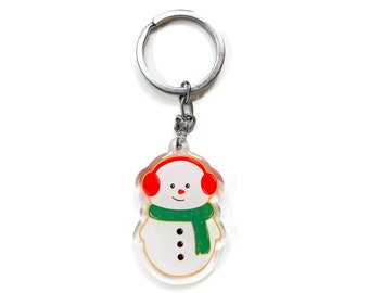 Snowman Acrylic Keychain, Double Sided Epoxy Charm, Kawaii Cute Snowman Lover Gift