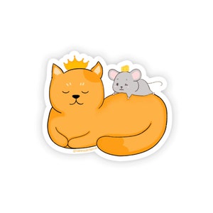 Cute Cat and Mouse Sticker, Orange Cat Sticker, Queen Cat Waterproof Sticker