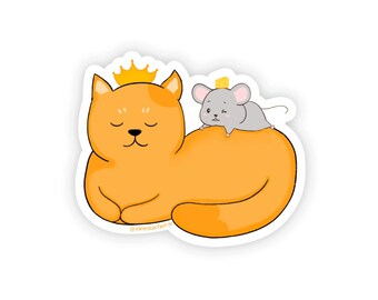 Cute Cat and Mouse Sticker, Orange Cat Sticker, Queen Cat Waterproof Sticker