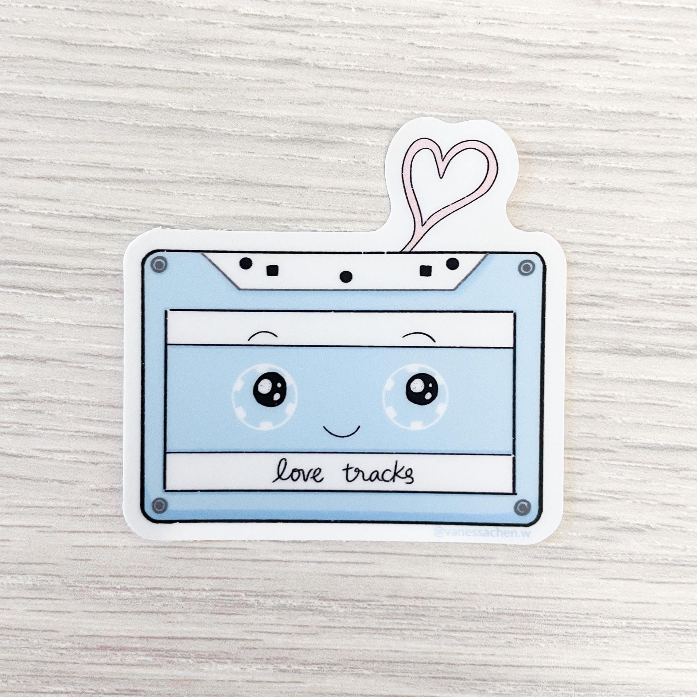 Cute Cassette Tape Sticker, Kawaii Retro Music Vinyl Decal, Love Tracks ...