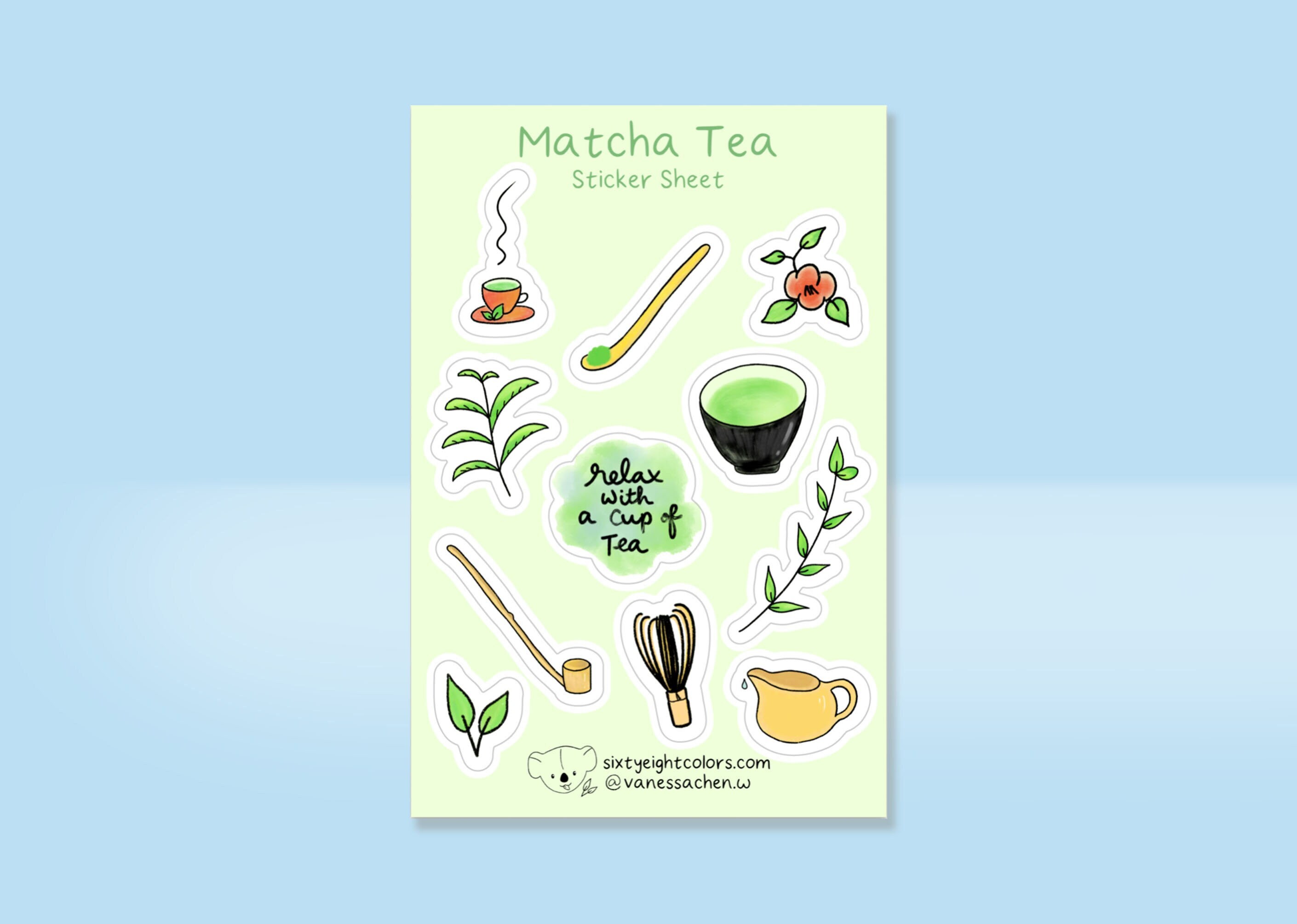 Matcha Tea Sticker Sheet Cute Sticker Sheet Tea Sticker Etsy