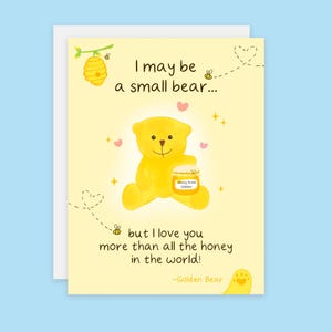 Petite carte d'amour d'ours, carte d'amour d'ours et de miel