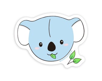 Cute Koala Sticker, Kawaii Stationary, Koala Lover Gift, Blue Koala and Leaf Computer Sticker, Vinyl Decal