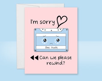 I'm Sorry Card, Apology Card, Cute Sorry Card, Cassette Tape Card