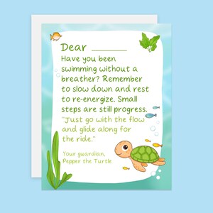Carte tortue prendre soin de soi, carte d'encouragement et de motivation, carte personnalisable