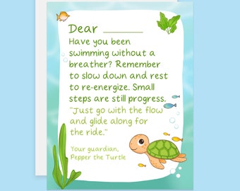 Self-Care Turtle Card, Encouragement and Motivational Card, Customizable Card