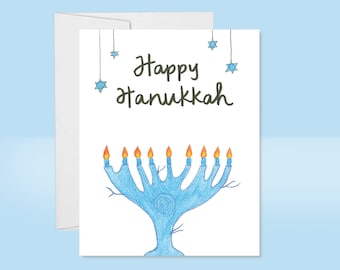 Hanukkah Card, Chanukah Card, Holiday Greeting Card, Handpainted Card