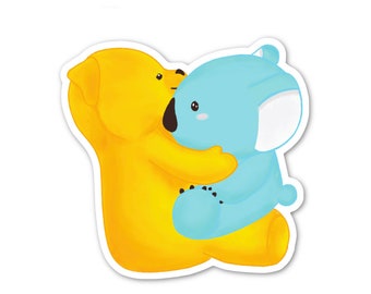 Sending You Hugs Sticker, Cute Bear and Koala Sticker, Kawaii Vinyl Sticker, Stationary Computer Sticker