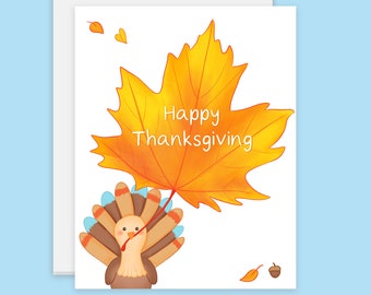 Leuke Thanksgiving-kaart Turkije, A2-kaart herfstblad