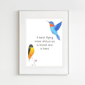 Hummingbird Art Print A Bird Flying Near Shows Us A Loved One Is Here Quote, Thinking of You 8x10 Art Print Sympathy Condolence Bereavement